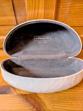 Coach White/ Cream Embossed Sunglass Case with Brown Velvet Lining